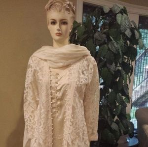 Four piece pakistani open style lace dress